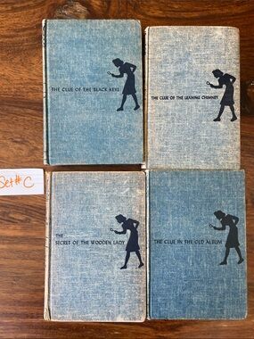 4 Vintage Nancy Drew Hardcover Books Carolyn Keene Tweed Blue Covers (Set #C)